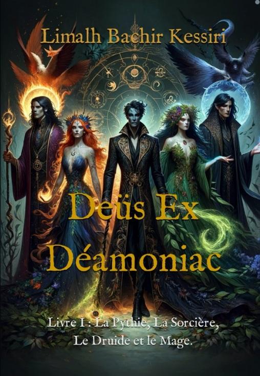 1ère de couverture de Deûs ex Deamoniac : Le Druide, La Sorcière, le Mage et la Pythie